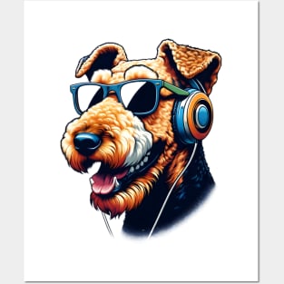 Airedale Terrier Smiling DJ: Beats and Style Unleashed Posters and Art